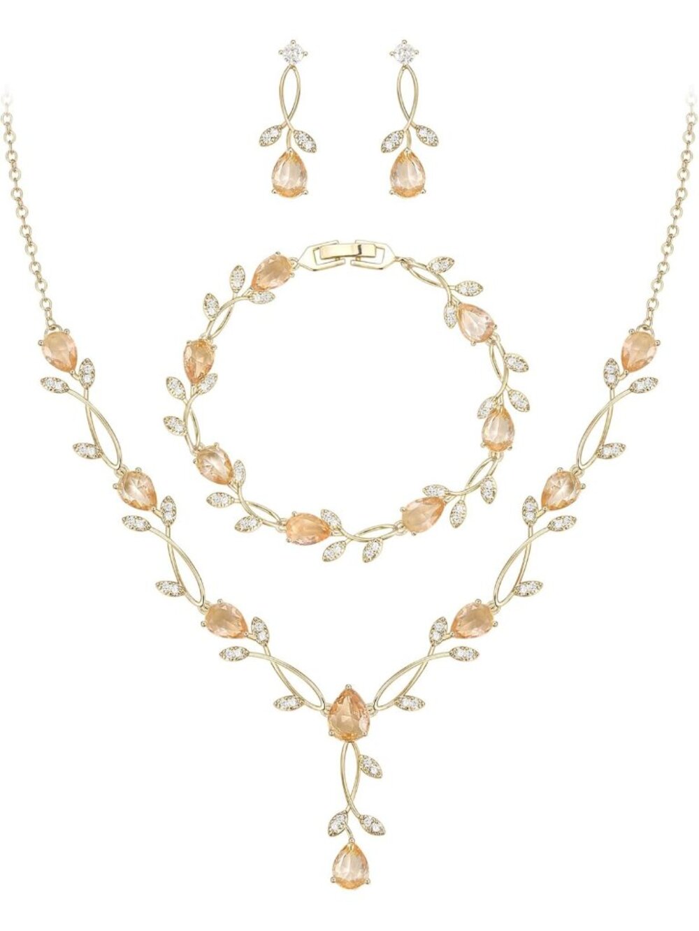 Elegant Pearl & Cubic Zirconia Leaf Bridal Jewelry Set for Women, Wedding